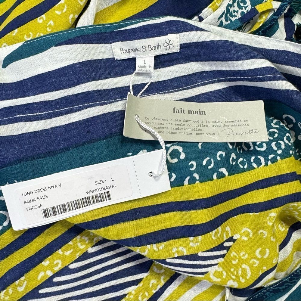 NEW Poupette St Barth Striped Tiered Mya Maxi Dress Aqua Solis Large - Picture 9 of 12